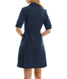 Button To Hem Shirtdress with Pleated Skirt Detail Deep Navy