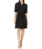 Button To Hem Shirtdress with Pleated Skirt Detail Very Black