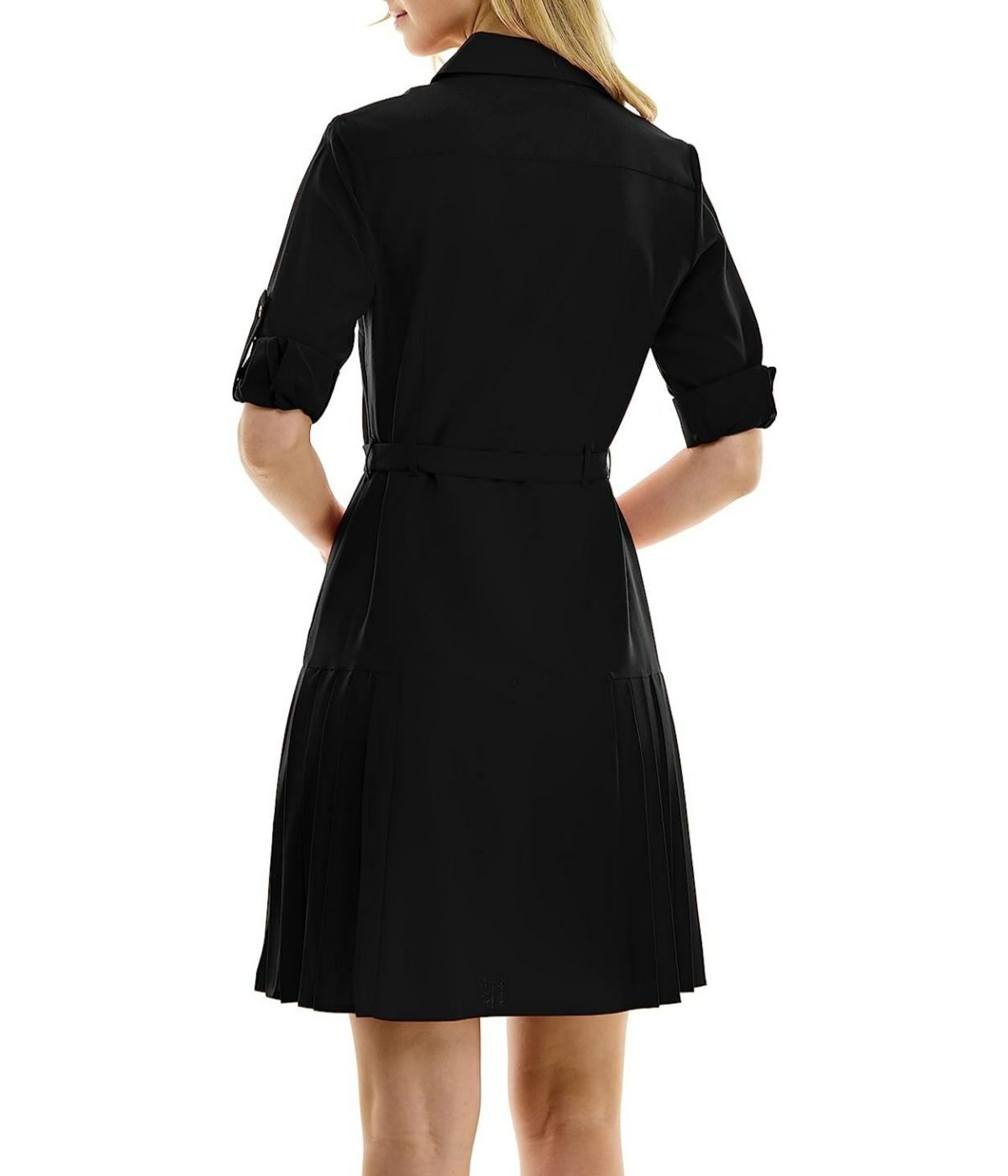 Button To Hem Shirtdress with Pleated Skirt Detail Very Black