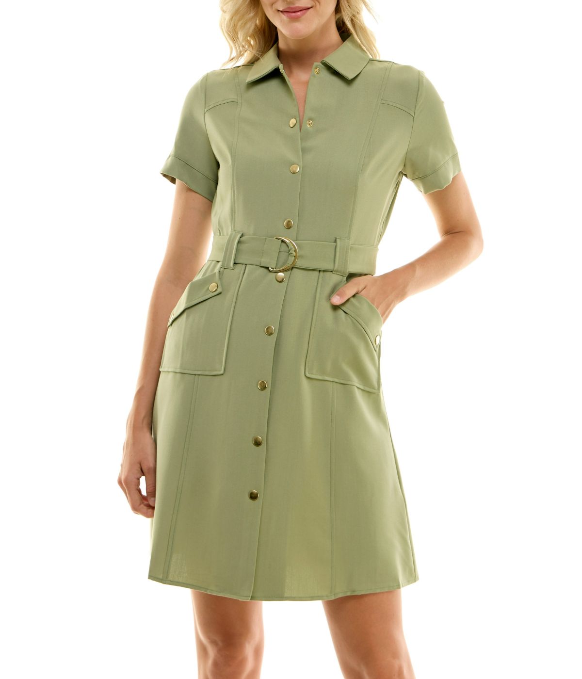 Sharkskin Shirtdress with Strap Detail Parisian Sage