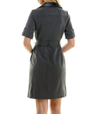 Sharkskin Shirtdress with Pleather Trims Charcoal/black