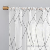 Azlan Geometric Embroidery Sheer Rod Pocket Curtain Panel