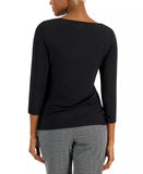 3/4 Sleeve Asymmetrical Twist Neck Seamless Top