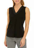 Pleat Front Top with Faux Leather Trim