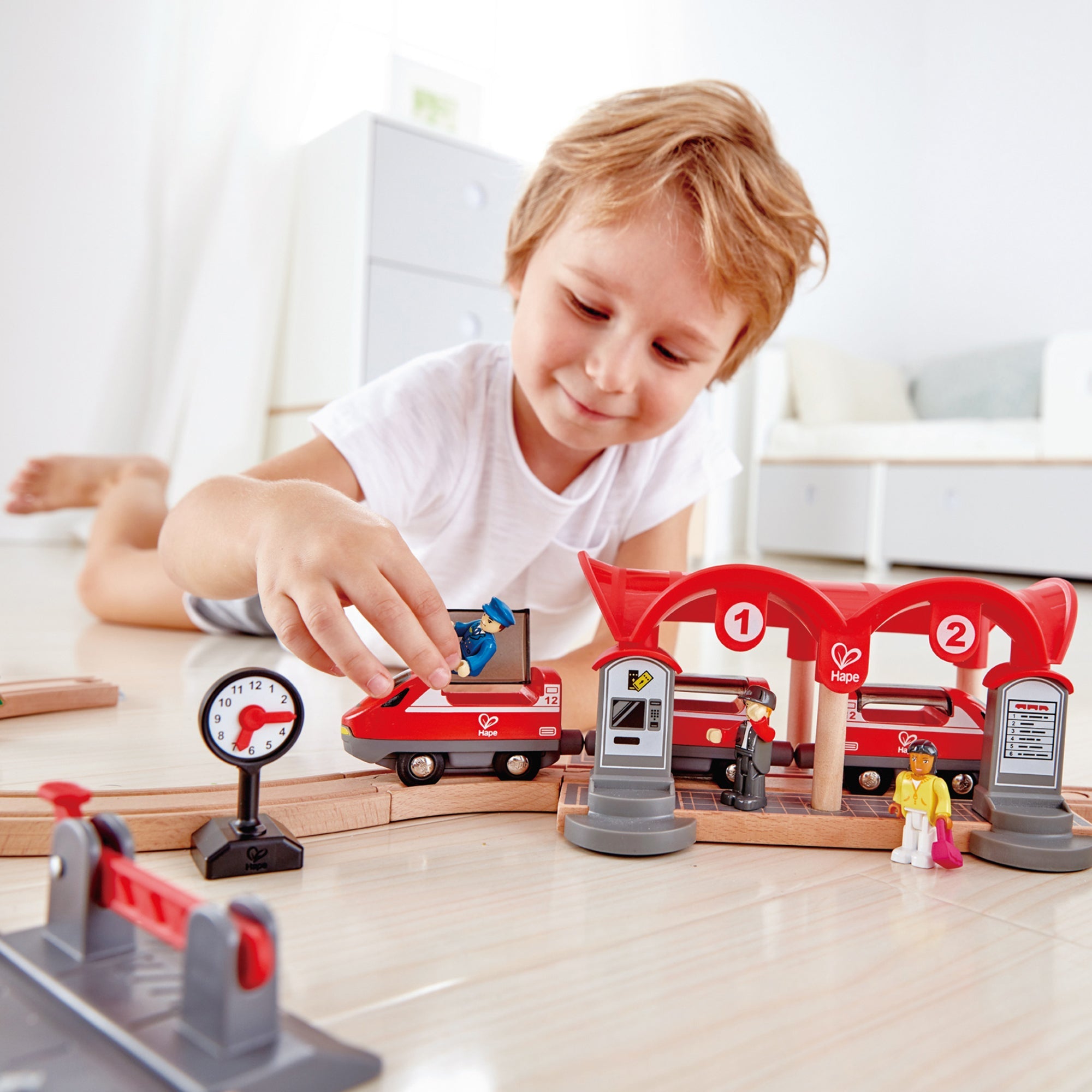 Hape Wooden Busy City Train Set, 51 Pieces