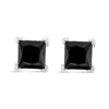  .925 Sterling Silver 1 1/2 Cttw Princess-Cut Square Black Diamond Classic 4-Prong Stud Earrings with Screw Backs (Fancy Color-Enhanced, I2-I3 Clarity)-One Size-1