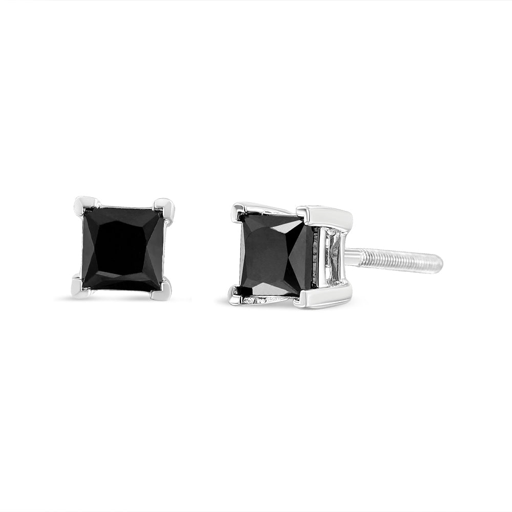 .925 Sterling Silver 3.00 Cttw Princess-Cut Square Black Diamond Classic 4-Prong Stud Earrings with Screw Backs (Fancy Color-Enhanced, I2-I3 Clarity)-One Size-2