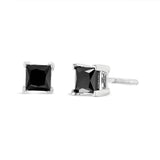 .925 Sterling Silver 5/8 Cttw Princess-Cut Treated Black Diamond Classic 4-Prong Stud Earrings with Push Backs (Fancy Color-Enhanced, I2-I3 Clarity)-One Size-2