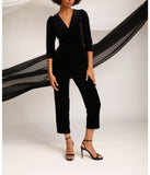 Deep V-Neck Jumpsuit With Puff Sleeves Black