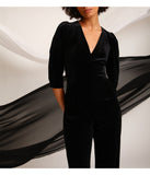 Deep V-Neck Jumpsuit With Puff Sleeves Black