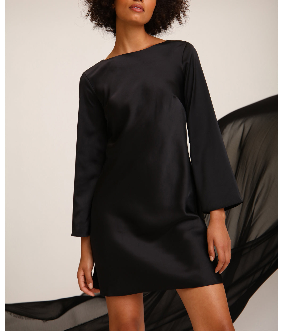 Long Sleeve Mini Dress With Embellished Back Detail Black