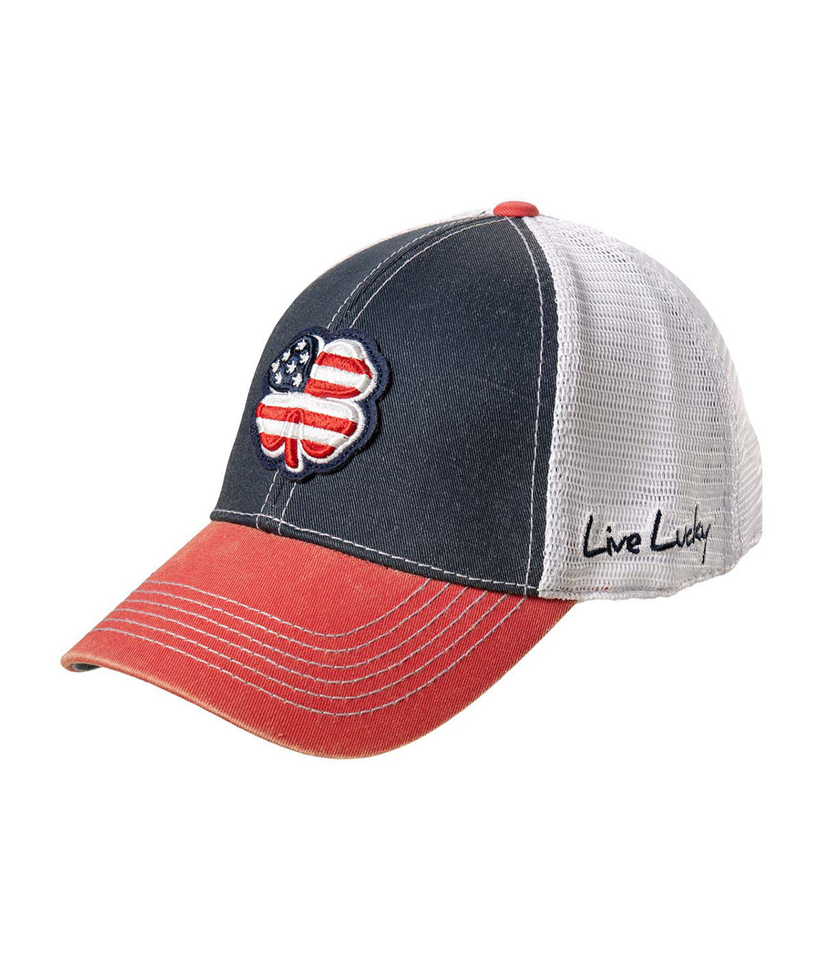 Navy / White Mesh / Red Bill / Usa Flag Clover