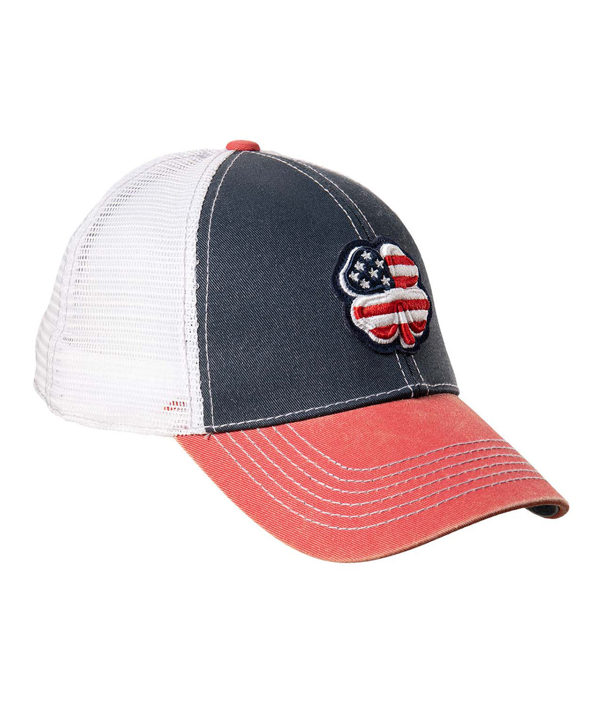 Navy / White Mesh / Red Bill / Usa Flag Clover