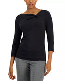 3/4 Sleeve Asymmetrical Twist Neck Seamless Top