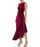 Sleeveless Cocktail Midi W/ Ruffle Fuschia