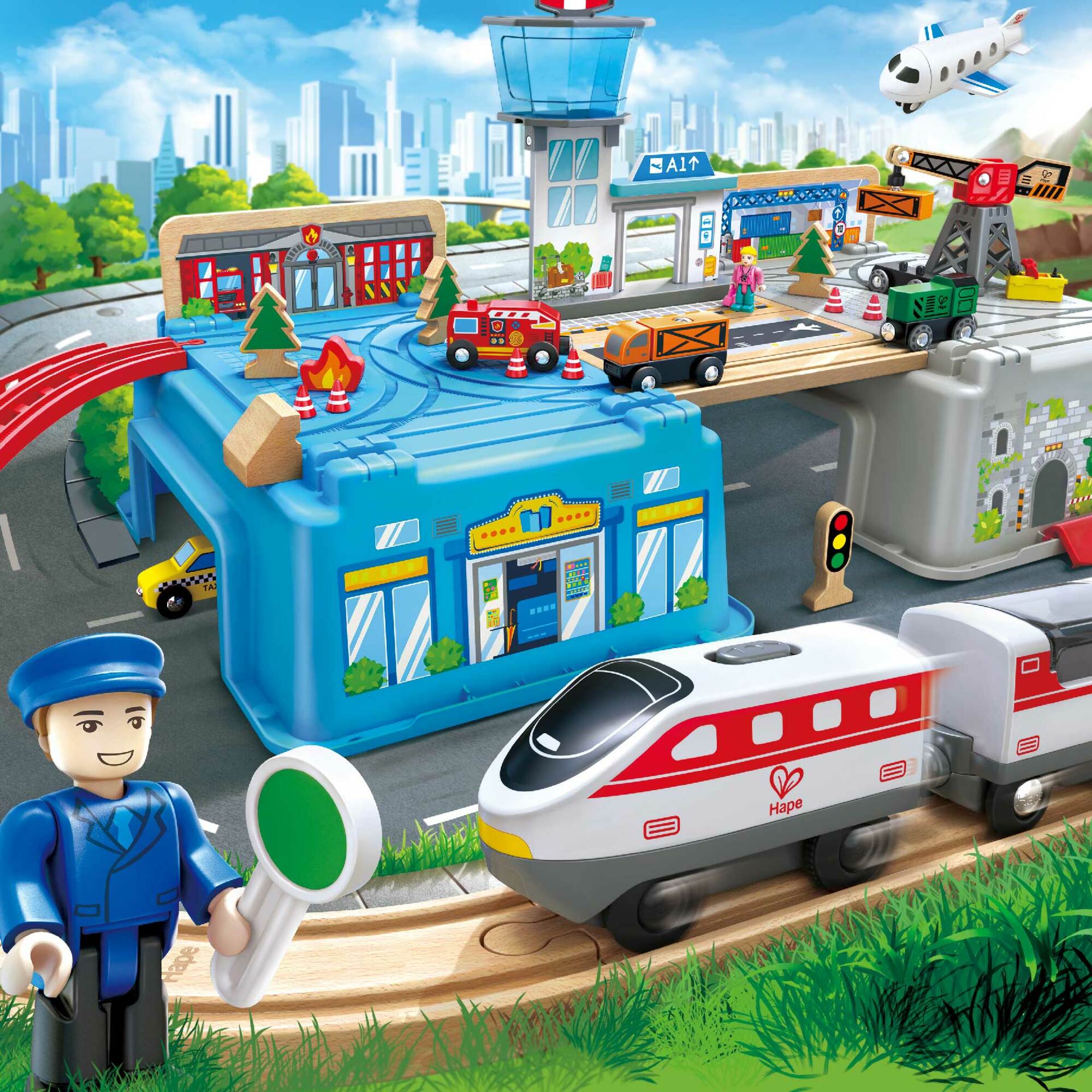 Hape Bucket Super Cityscape Transport Builder Train Set