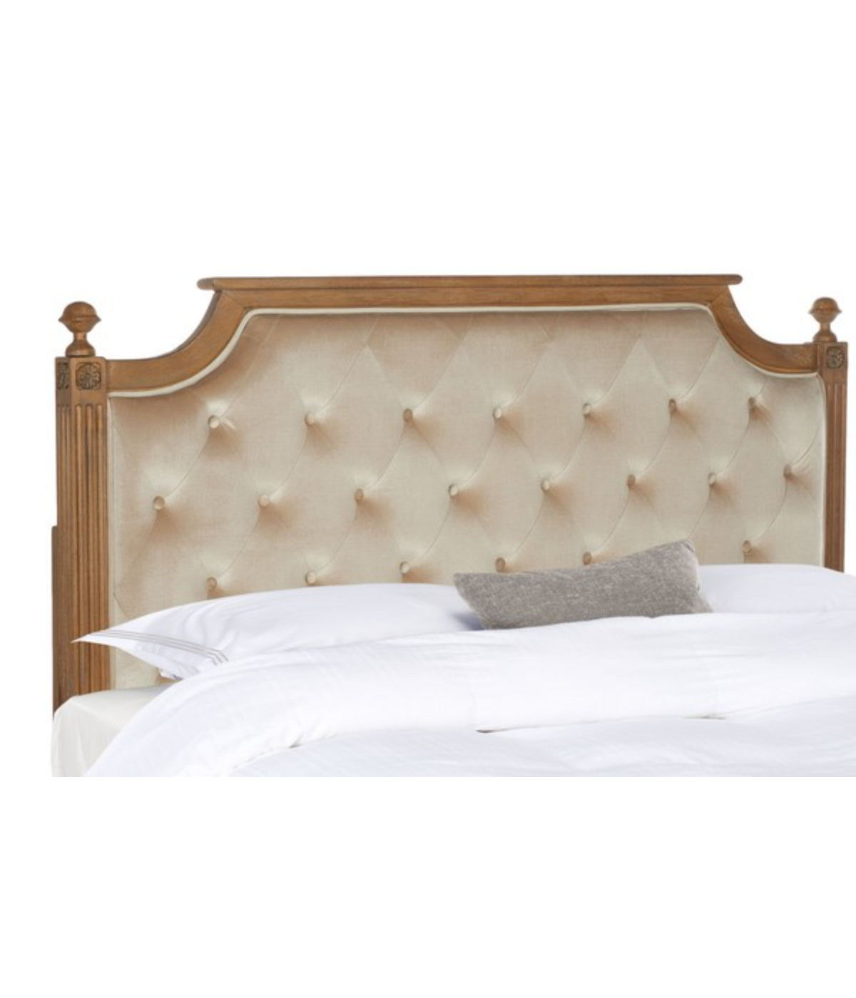 Rustic Tuffed Velvet Headboard Beige/Rustic Oak