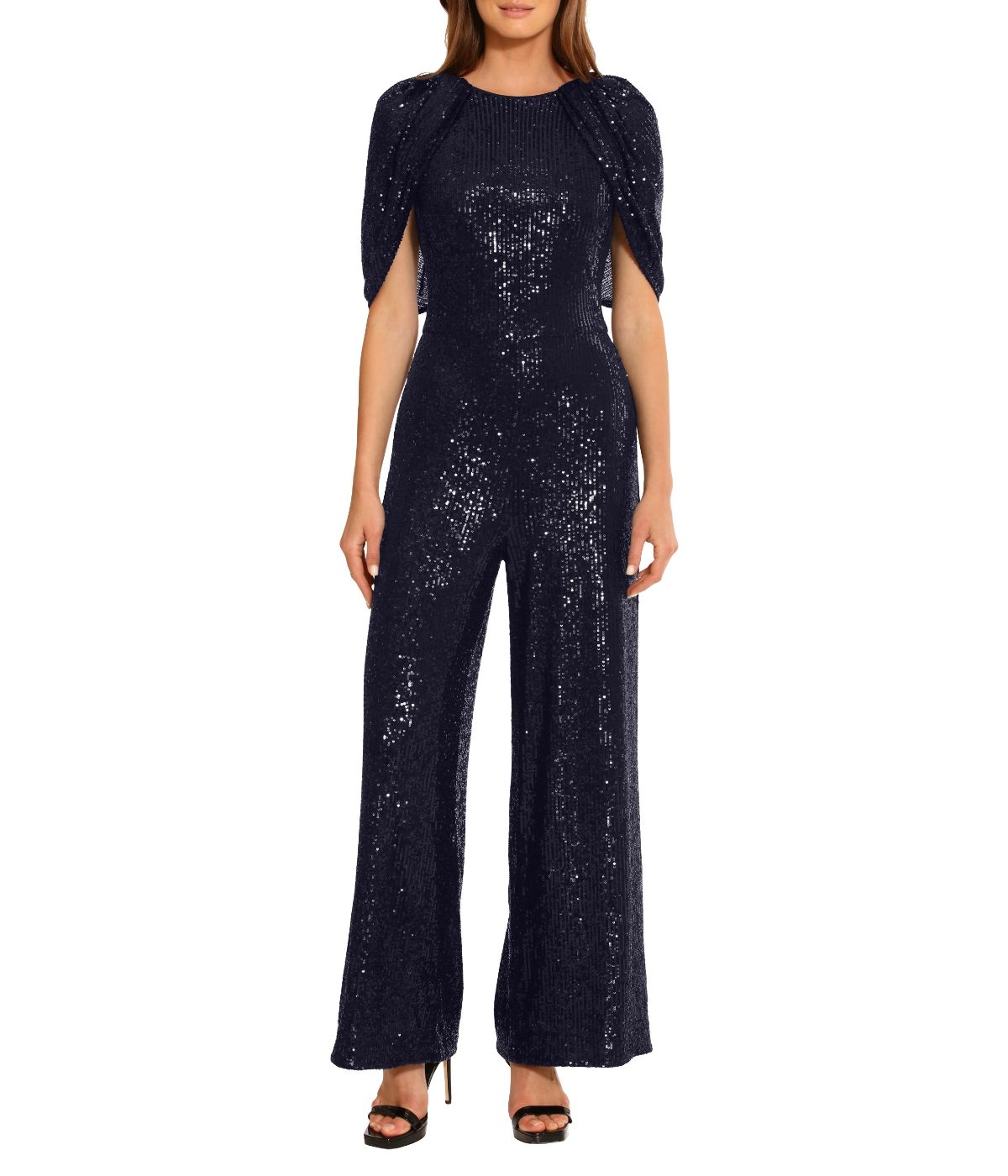 Elizabeth Sequin Jumpsuit With Cape Navy