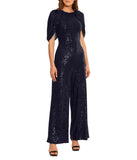 Elizabeth Sequin Jumpsuit With Cape Navy