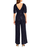 Elizabeth Sequin Jumpsuit With Cape Navy