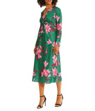 Twist Neck Midi Emerald Green/Pink Blossom