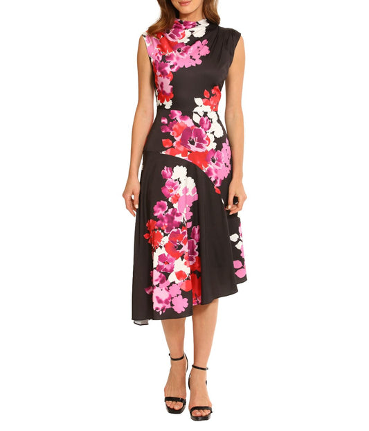 Wrap Twist Dress Black/Phlox Pink