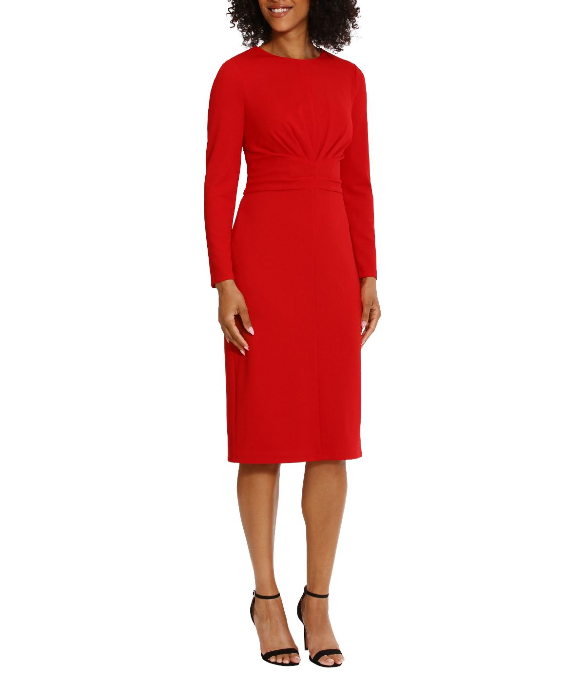 Long Sleeve Midi With Gathered Bodice Red