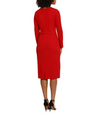 Long Sleeve Midi With Gathered Bodice Red