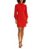 Long Sleeve Sheath With Bow Collar Equestrian Red