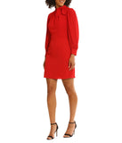 Long Sleeve Sheath With Bow Collar Equestrian Red