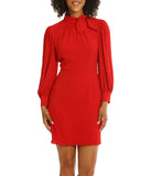 Long Sleeve Sheath With Bow Collar Equestrian Red