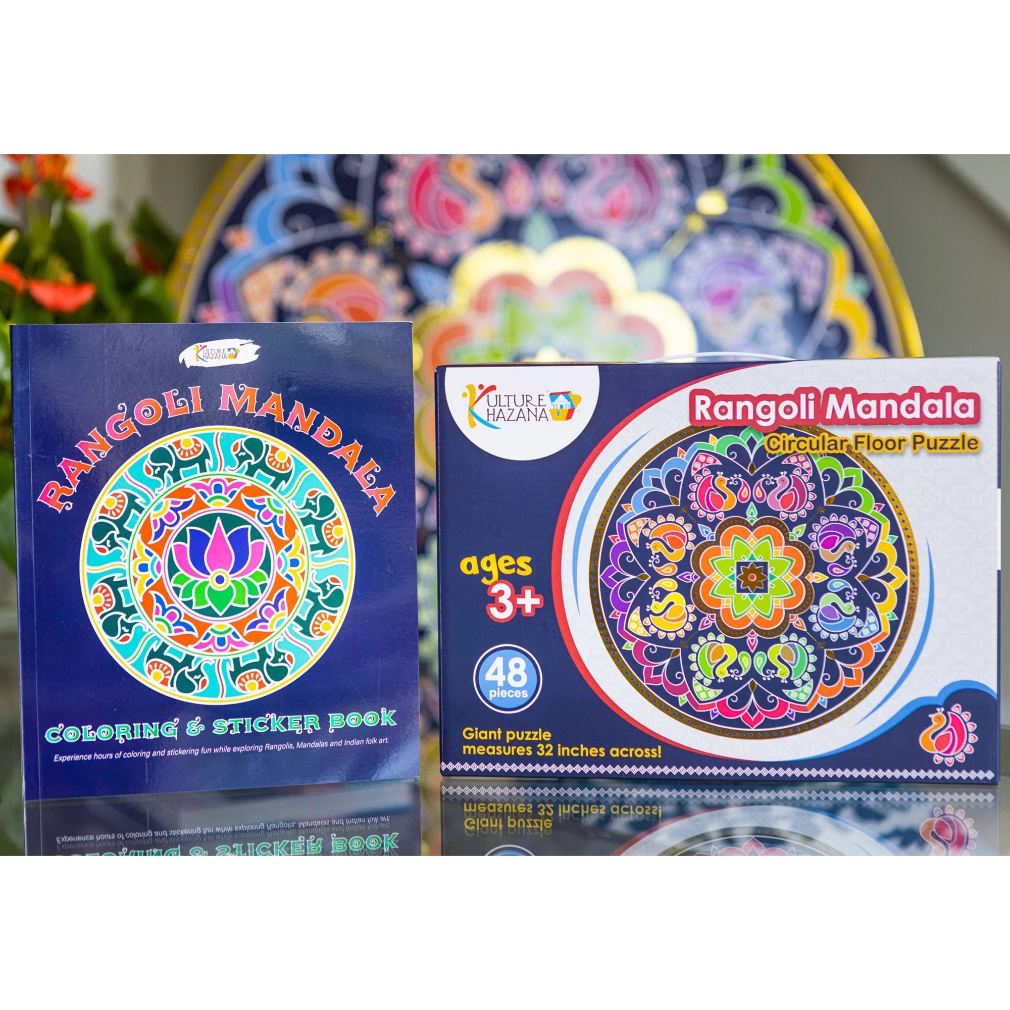 Rangoli Mandala Bundle W/ Puzzle & Coloring + Sticker Book