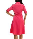 3/4 Sleeve Button To Hem Sharkskin Shirtdress Monticello Rose