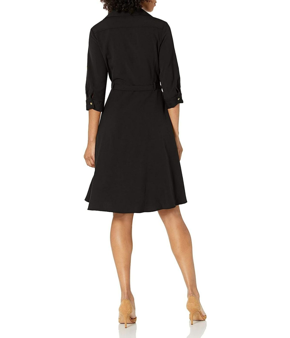 3/4 Sleeve Button To Hem Sharkskin Shirtdress Very Black