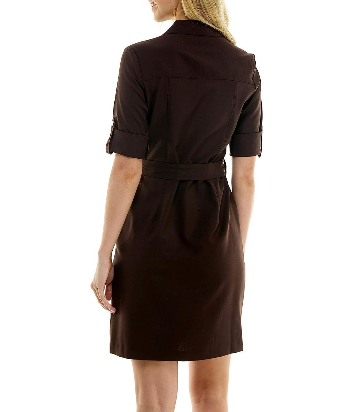 Four Pocket Sharkskin Shirtdress with Pleather Trim Espresso