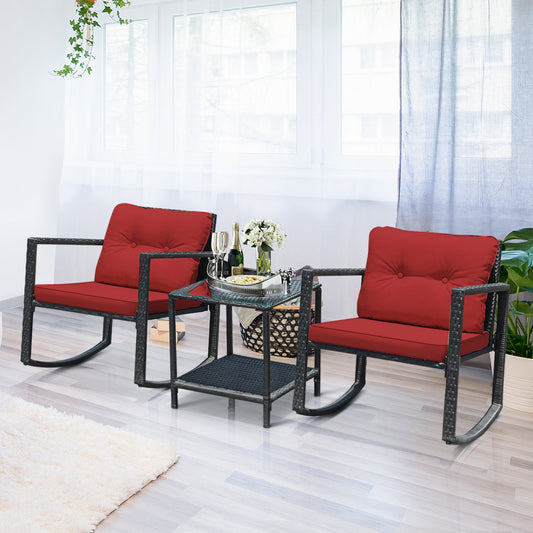 3 Piece Rattan Rocking Chair Conversation Set