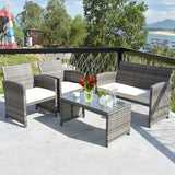 Gray Rattan Furniture Set with Glass Table Top Set of 4