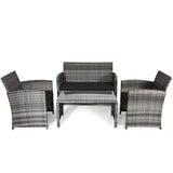 Gray Rattan Furniture Set with Glass Table Top Set of 4