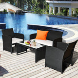 Black Rattan Furniture Set with Glass Table Top Set of 4