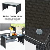 Black Rattan Furniture Set with Glass Table Top Set of 4