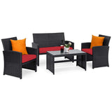 Black Rattan Furniture Set with Glass Table Top Set of 4