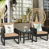 3 Piece Rattan & Metal Cushioned Chair Set Cushioned with Square Table