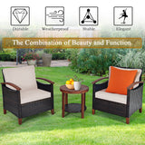 3 Piece Rattan Chair Set with Wooden Frame and Table