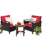 3 Piece Rattan Chair Set with Wooden Frame and Table