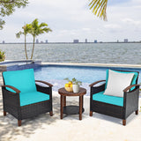 3 Piece Rattan Chair Set with Wooden Frame and Table