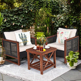 3 Piece Patio Wicker Solid Wood Furntiure Set