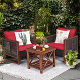 3 Piece Patio Wicker Solid Wood Furntiure Set