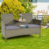 2-Person Rattan Conversation Loveseat with Attached Table