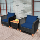 Black Rattan Chair Set with Acacia Wood 3 Piece Set