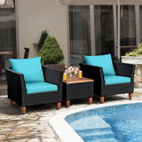 Black Rattan Chair Set with Acacia Wood 3 Piece Set